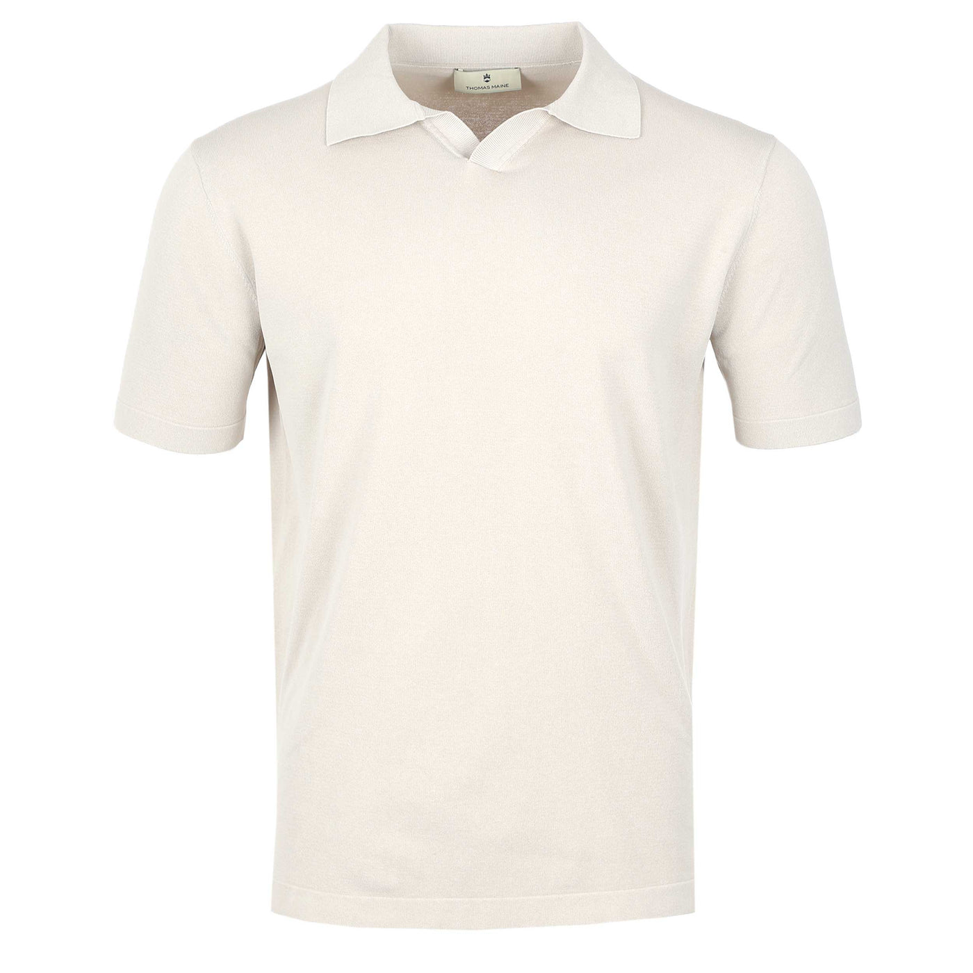 Thomas Maine Skipper Collar Knitted Polo in Stone