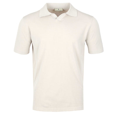 Thomas Maine Skipper Collar Knitted Polo in Stone