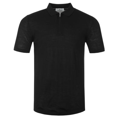 Thomas Maine Zip Knit Polo in Black