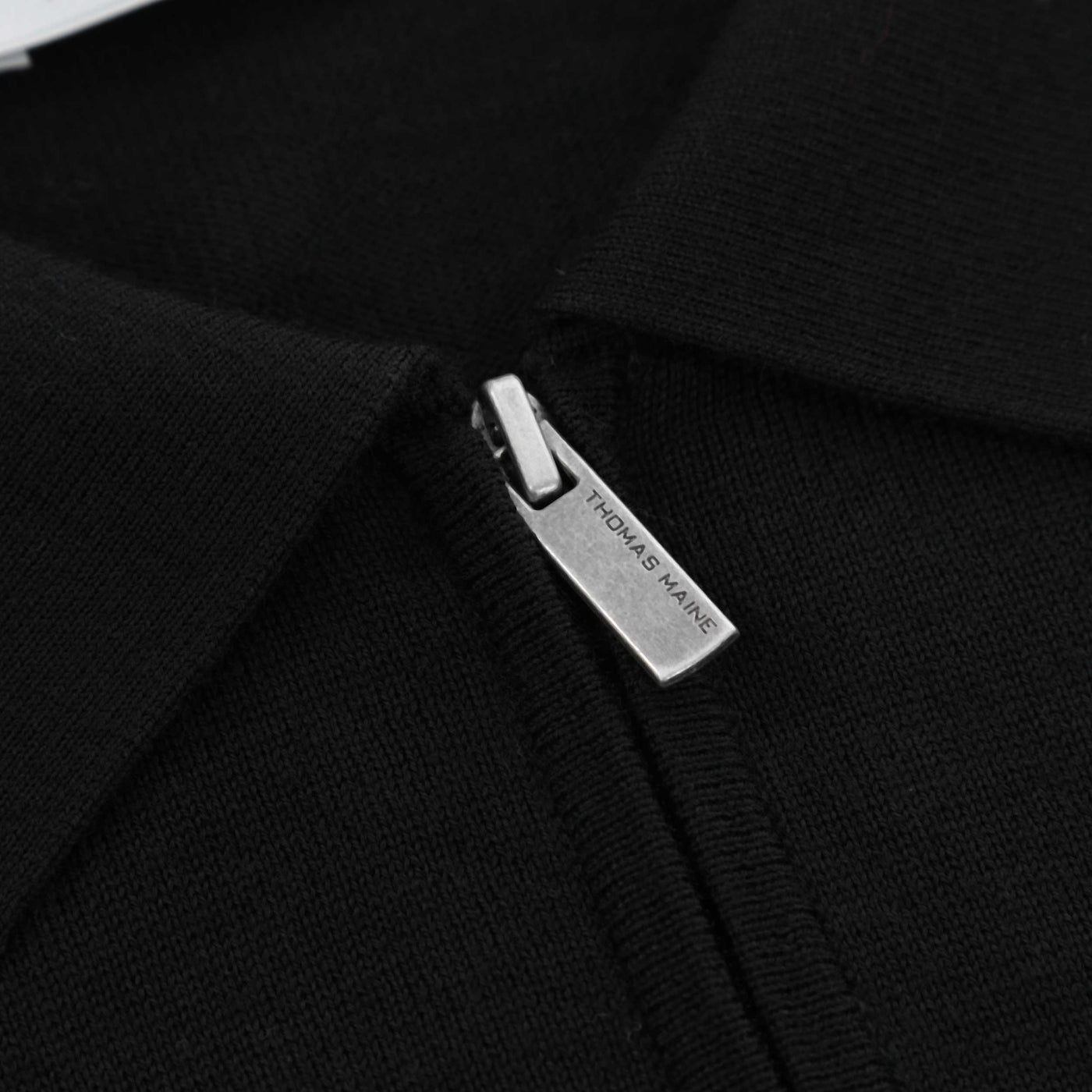 Thomas Maine Zip Knit Polo in Black Zip