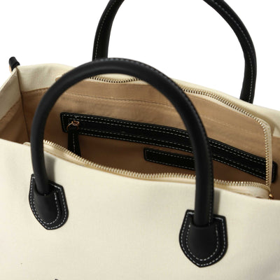 Valentino Bags Leith RE Ladies Mini Tote Bag in Natural & Black Carry Handle