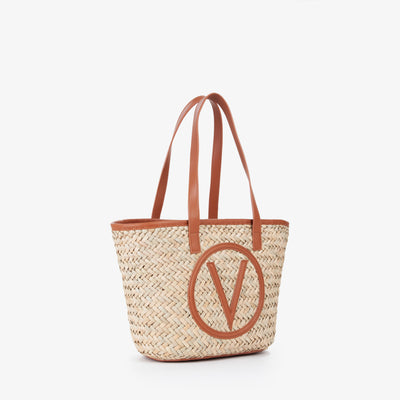 Valentino Bags Samuela Ladies Shopper Bag in Natural & Tan Angle