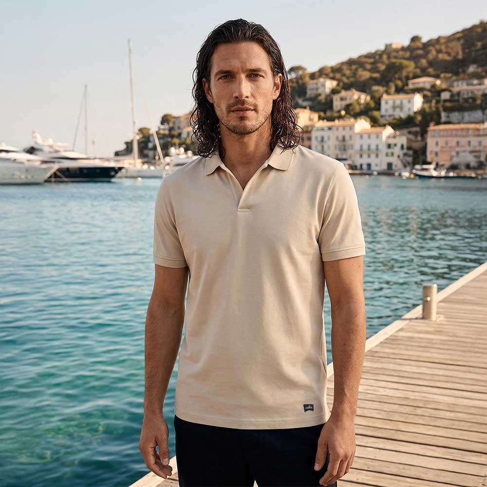 Wahts Hastings Jersey Stretch Polo Shirt in Light Sand