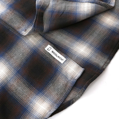 Woolrich Light Flannel Check Shirt in Grey Check Logo Badge