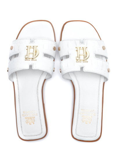 Holland Cooper Monogram Ladies Slider in White Croc