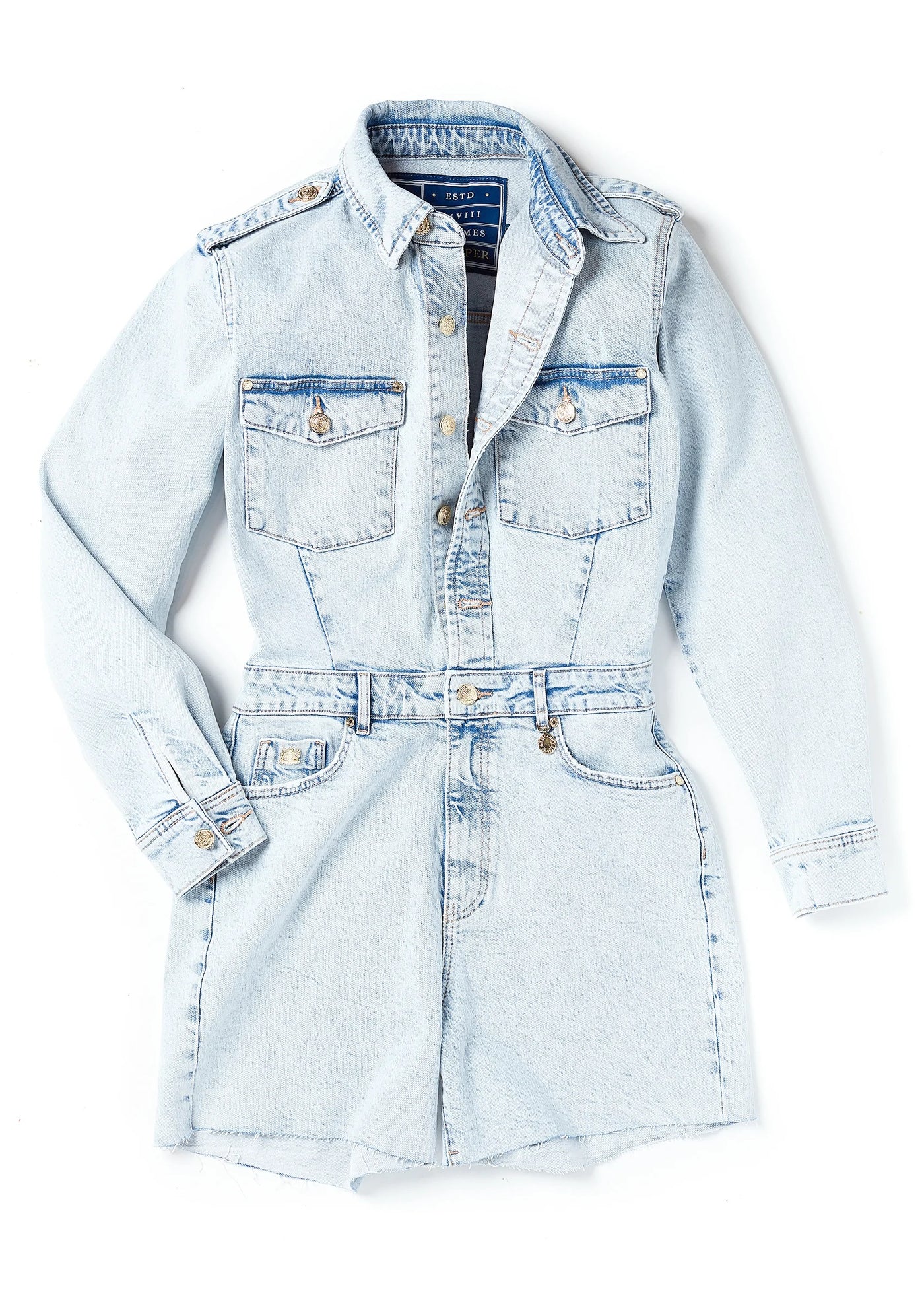 Holland Cooper Utility Playsuit in Light Stone Wash Front