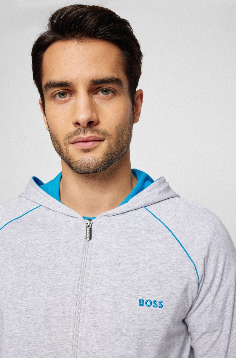 BOSS Mix & Match Hooded Jacket Sweat Top in Light Grey