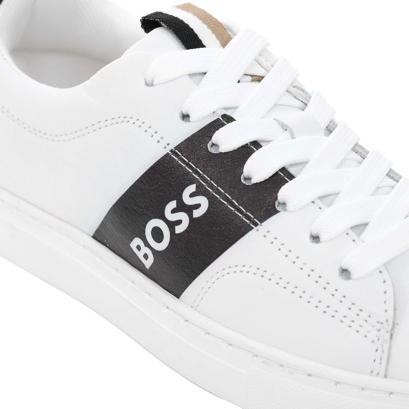 BOSS Kids Logo Cup Sole Trainer in White Detail