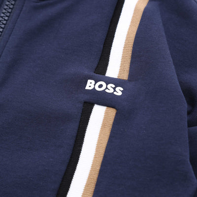 BOSS Kids Multistripe Zip Thru Hoodie in Navy Logo