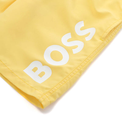 BOSS Kids Plain Logo Swim Short in Yellow Logo