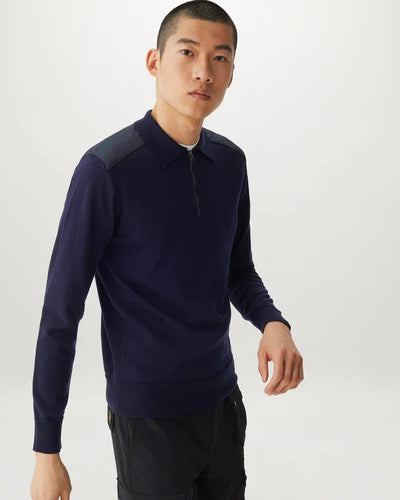 Belstaff Kirk Zip Polo Knitwear in Washed Navy Model