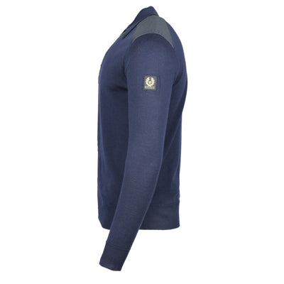 Belstaff Kirk Zip Polo Knitwear in Washed Navy Side
