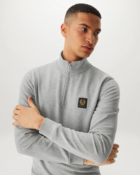 Belstaff Quarter Zip Sweat Top in Grey Melange