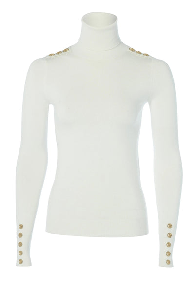 Holland Cooper Buttoned Knit Roll Neck Ladies Knitwear in Cream
