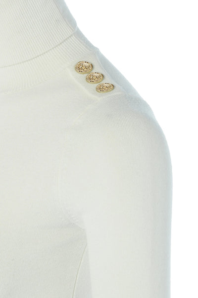 Holland Cooper Buttoned Knit Roll Neck Ladies Knitwear in Cream
