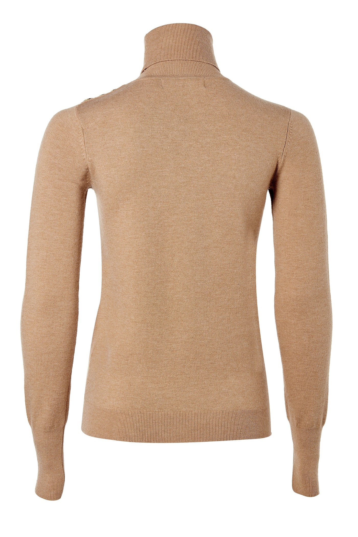 Holland Cooper Buttoned Knit Roll Neck Ladies Knitwear in Dark Camel