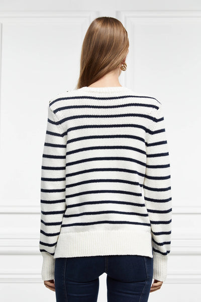 Holland Cooper Henley Striped Crew Knitwear in Natural & Navy Ink