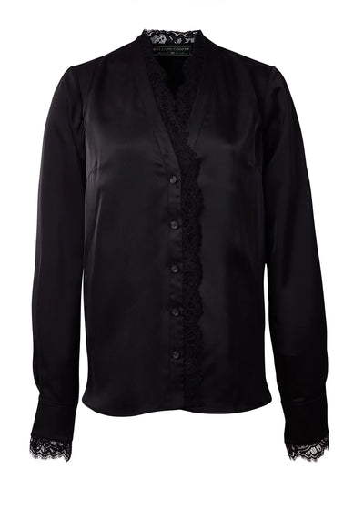 Holland Cooper Lace V-Neck Blouse in Black Satin