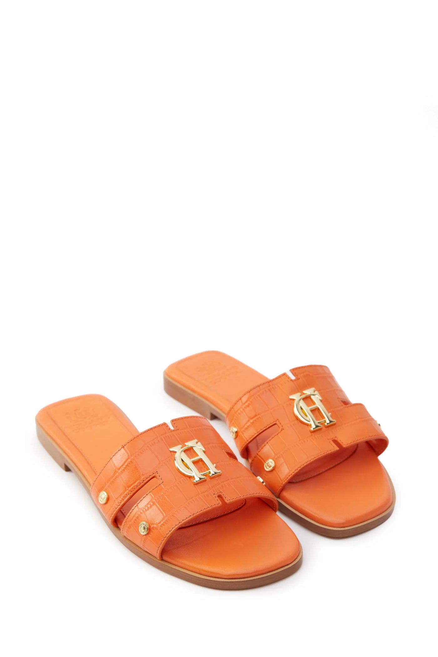 Holland Cooper Monogram Ladies Slider in Orange Croc Pair