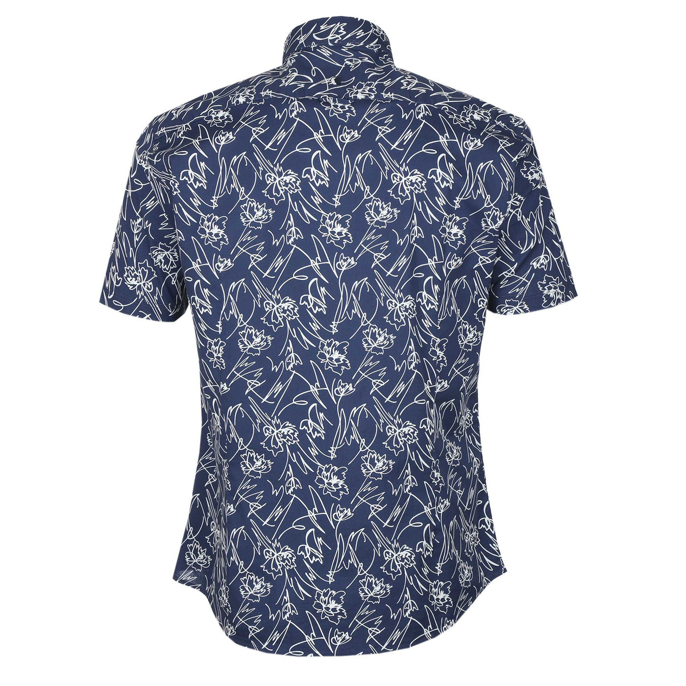 Remus Uomo Floral Squiggle SS Shirt in Navy Back