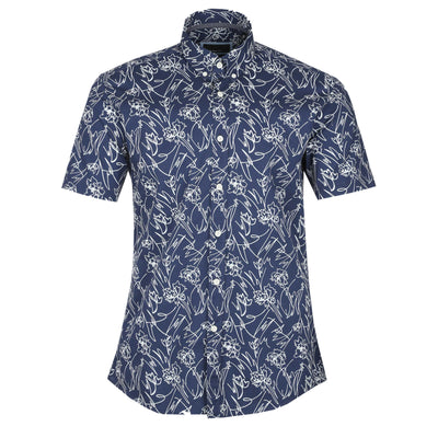 Remus Uomo Floral Squiggle SS Shirt in Navy