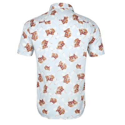 Remus Uomo Large Flower Print SS Shirt in Sky Blue Back