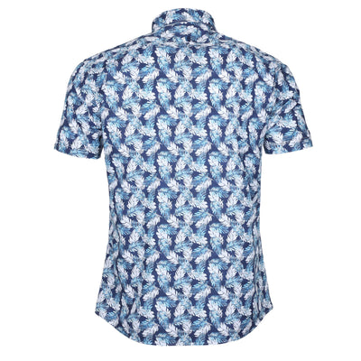 Remus Uomo Mid Leaf Floral Print SS Shirt in Navy Back