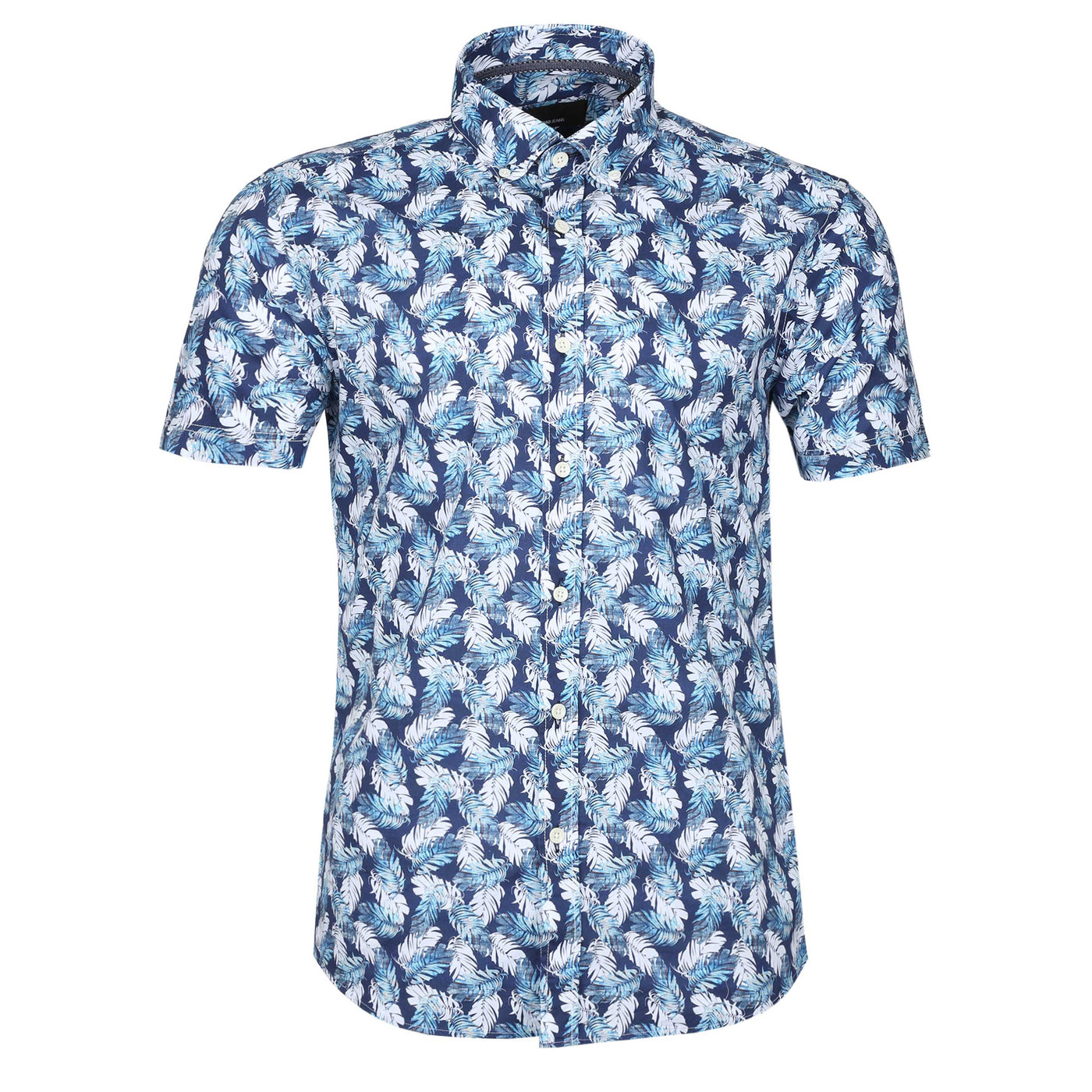 Remus Uomo Mid Leaf Floral Print SS Shirt in Navy