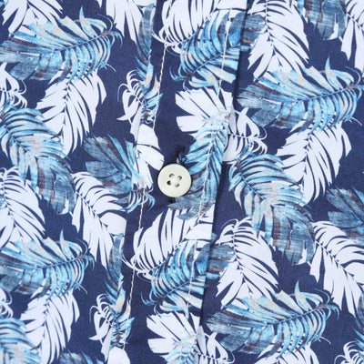 Remus Uomo Mid Leaf Floral Print SS Shirt in Navy Print