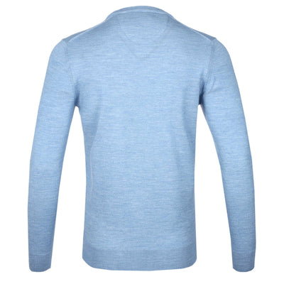 Remus Uomo Plain Crew Neck Knitwear in Sky Blue Back