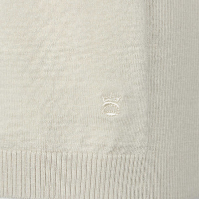 Thomas Maine Knitted Zip Polo Shirt in Beige Logo