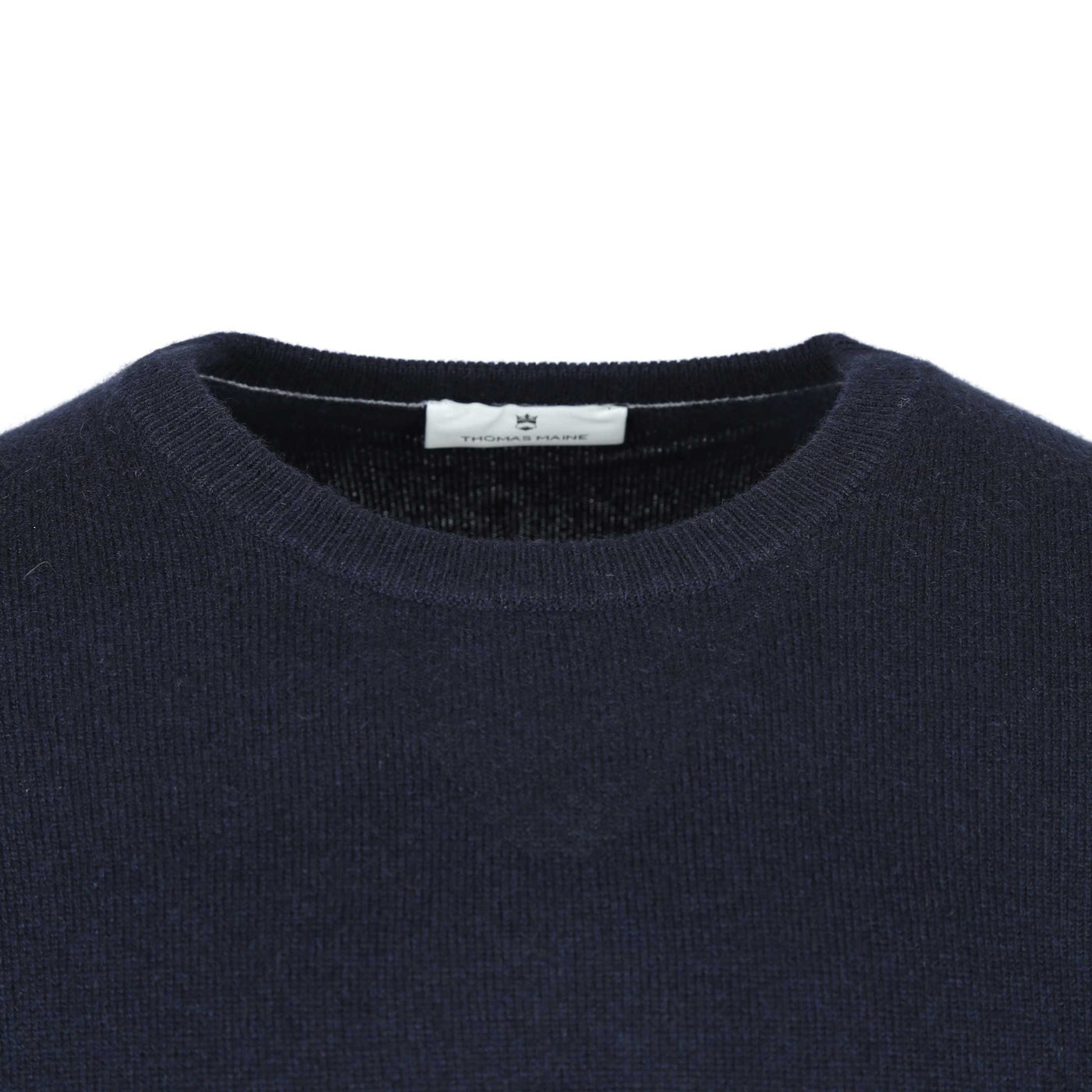 Thomas Maine Crew Neck Cashmere Knitwear in Navy Neck
