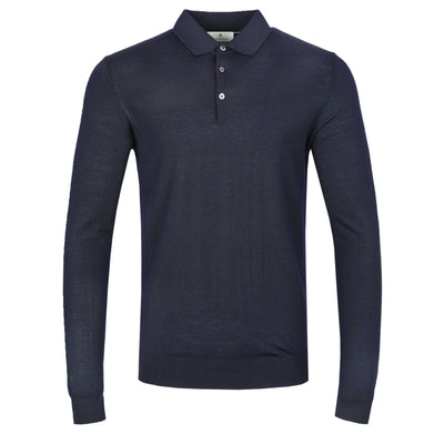 Thomas Maine 3 Button Long Sleeve Knitted Polo in Navy