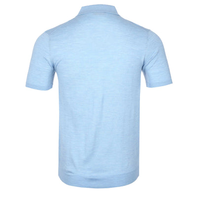 Thomas Maine Knitted Basic Polo Shirt in Sky Blue Back