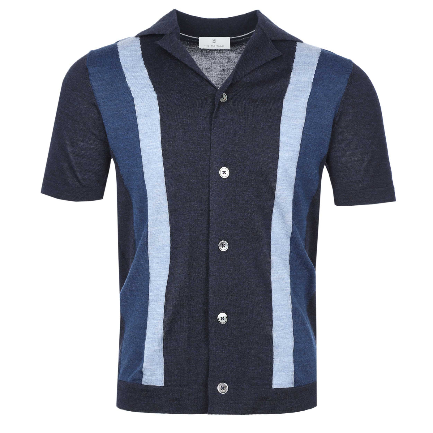 Thomas Maine Knitted Button Shirt in Navy