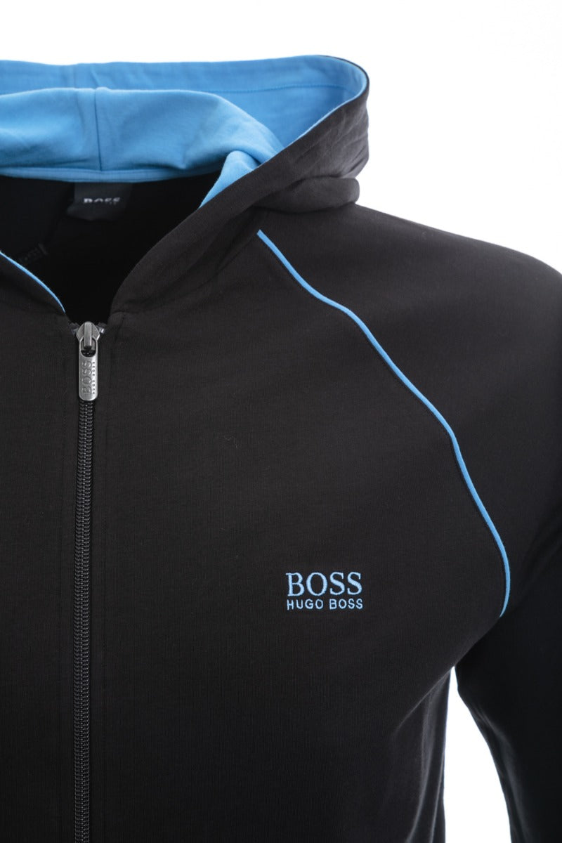 BOSS Mix & Match Jacket H Hooded Sweatshirt in Black & Sky Blue Trim