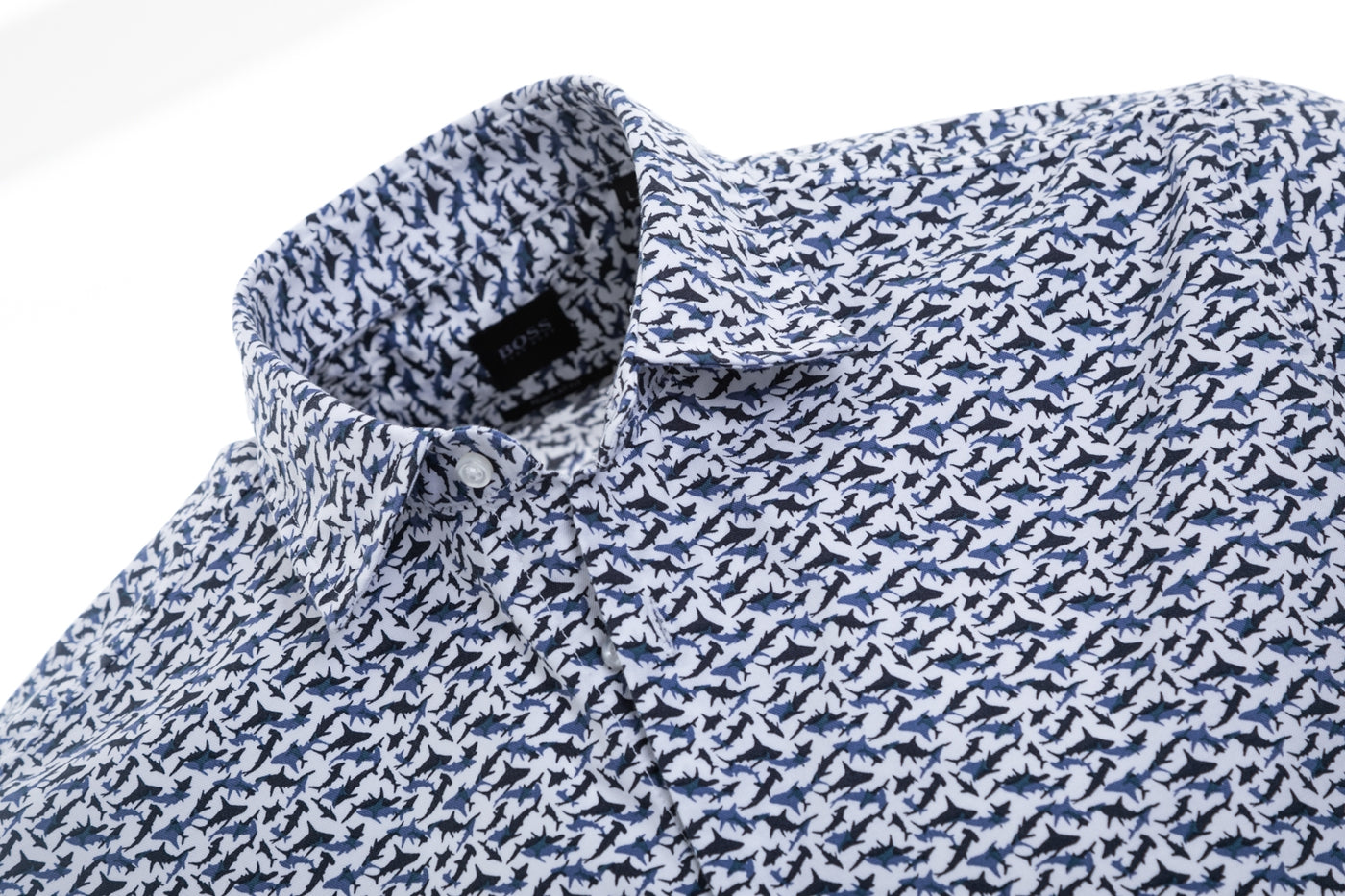 BOSS Rash Short Sleeve Shirt in White & Blue Print