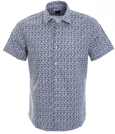 BOSS Rash Short Sleeve Shirt in White & Blue Print