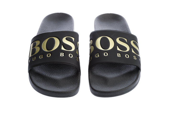 BOSS Solar Slid Logo Slides in Black Gold I BOSS I Norton Barrie