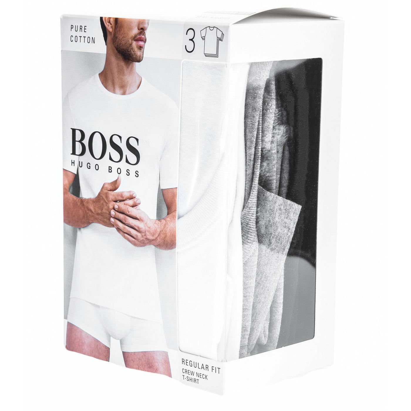BOSS T Shirt 3 Pack in White Black Grey box