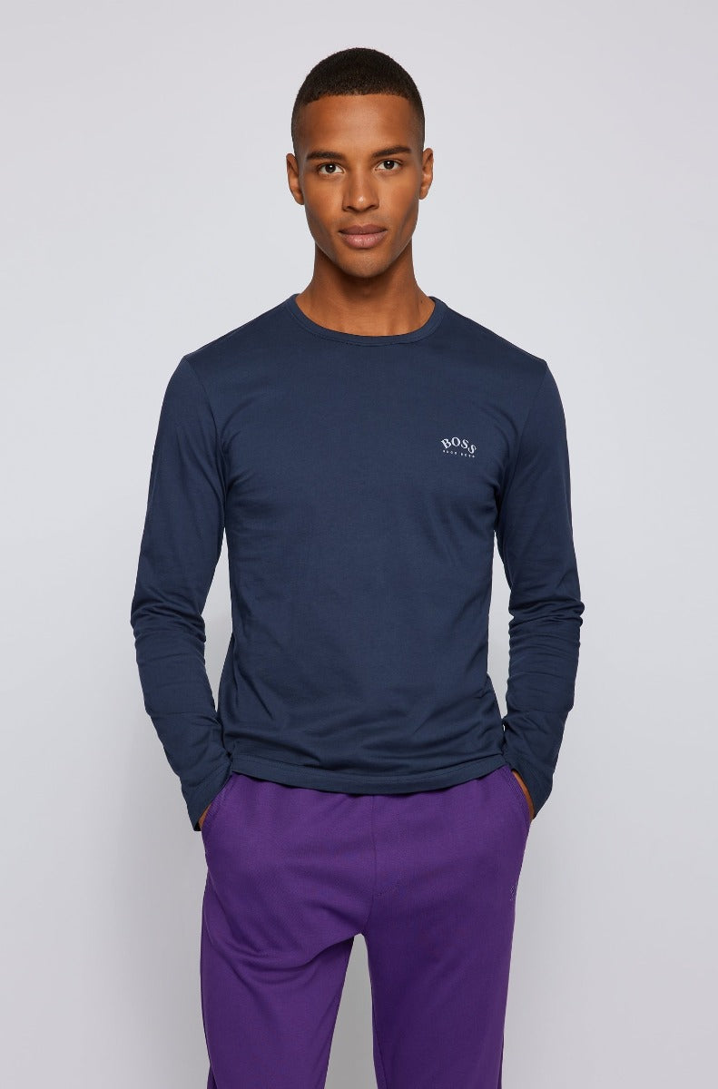 BOSS Togn Curved Long Sleeve T Shirt in Navy Model 1