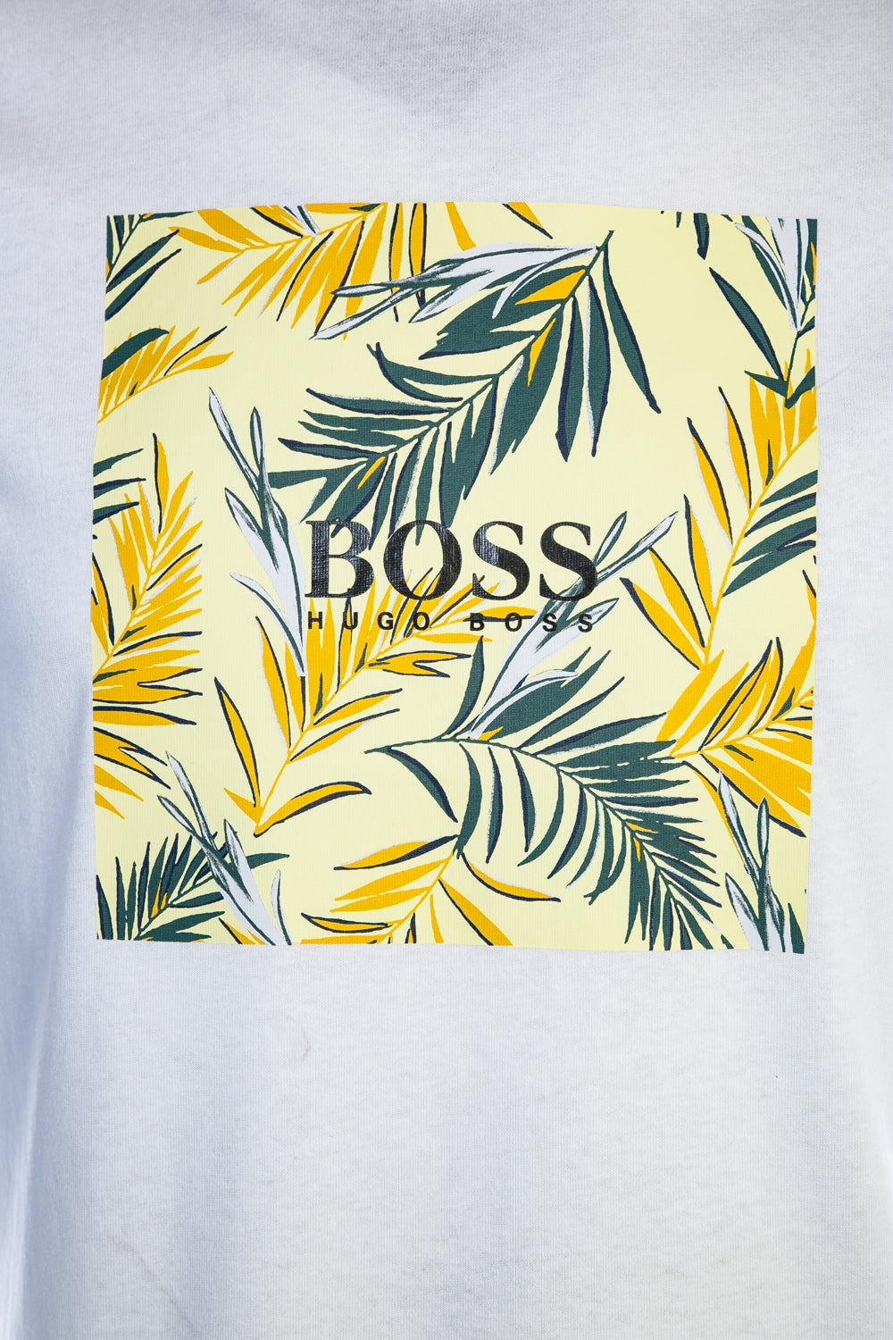 BOSS Troaar 5 T Shirt in White & Yellow Palm