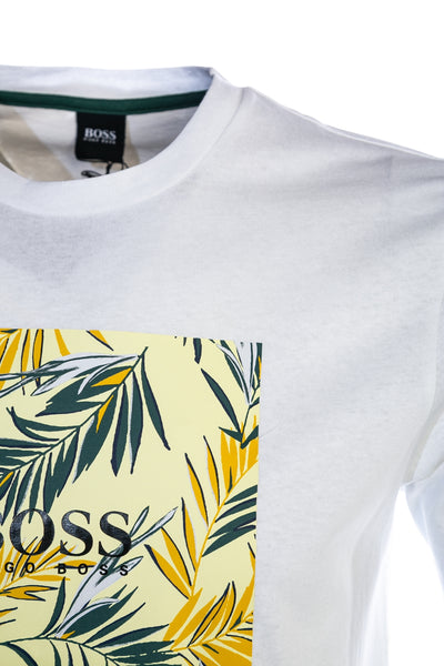 BOSS Troaar 5 T Shirt in White & Yellow Palm
