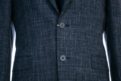 Canali Linen Mix Notch Lapel Suit in Navy Buttons