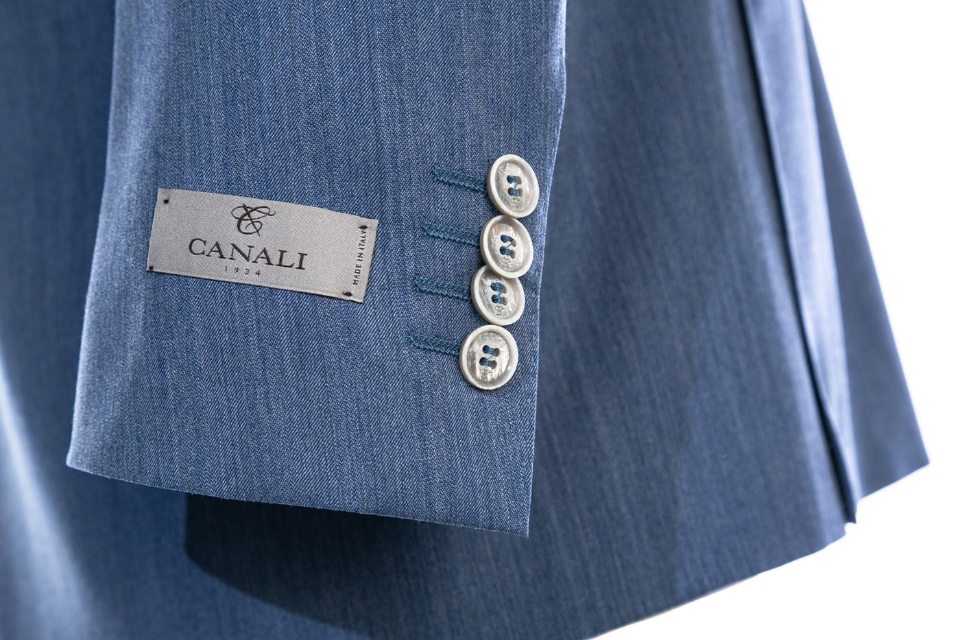 Canali Peak Lapel Suit in Sky Blue Cuff