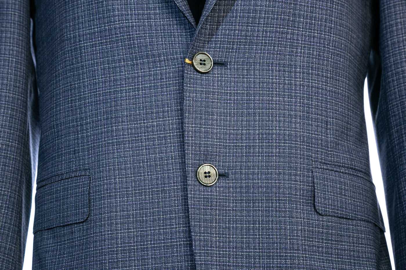 Canali Weave With Notch Lapel Suit in Blue Buttons