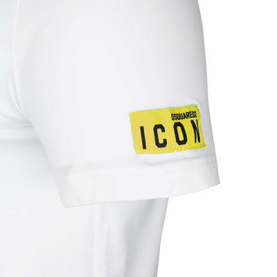 Dsquared2 Icon Label T Shirt in White & Yellow Label