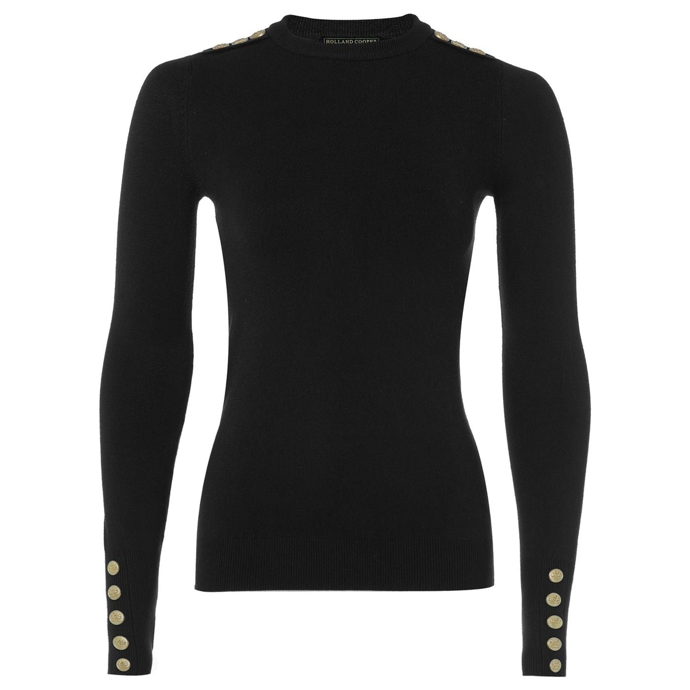 Holland Cooper Button Knit Crew Neck Ladies Knitwear in Black