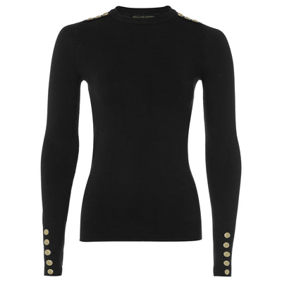 Holland Cooper Button Knit Crew Neck Ladies Knitwear in Black