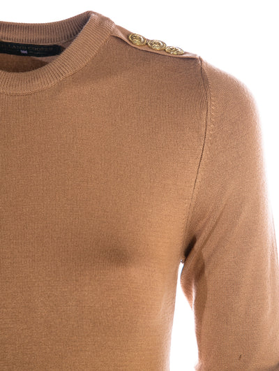 Holland Cooper Luxe Crew Neck Ladies Knitwear in Dark Camel